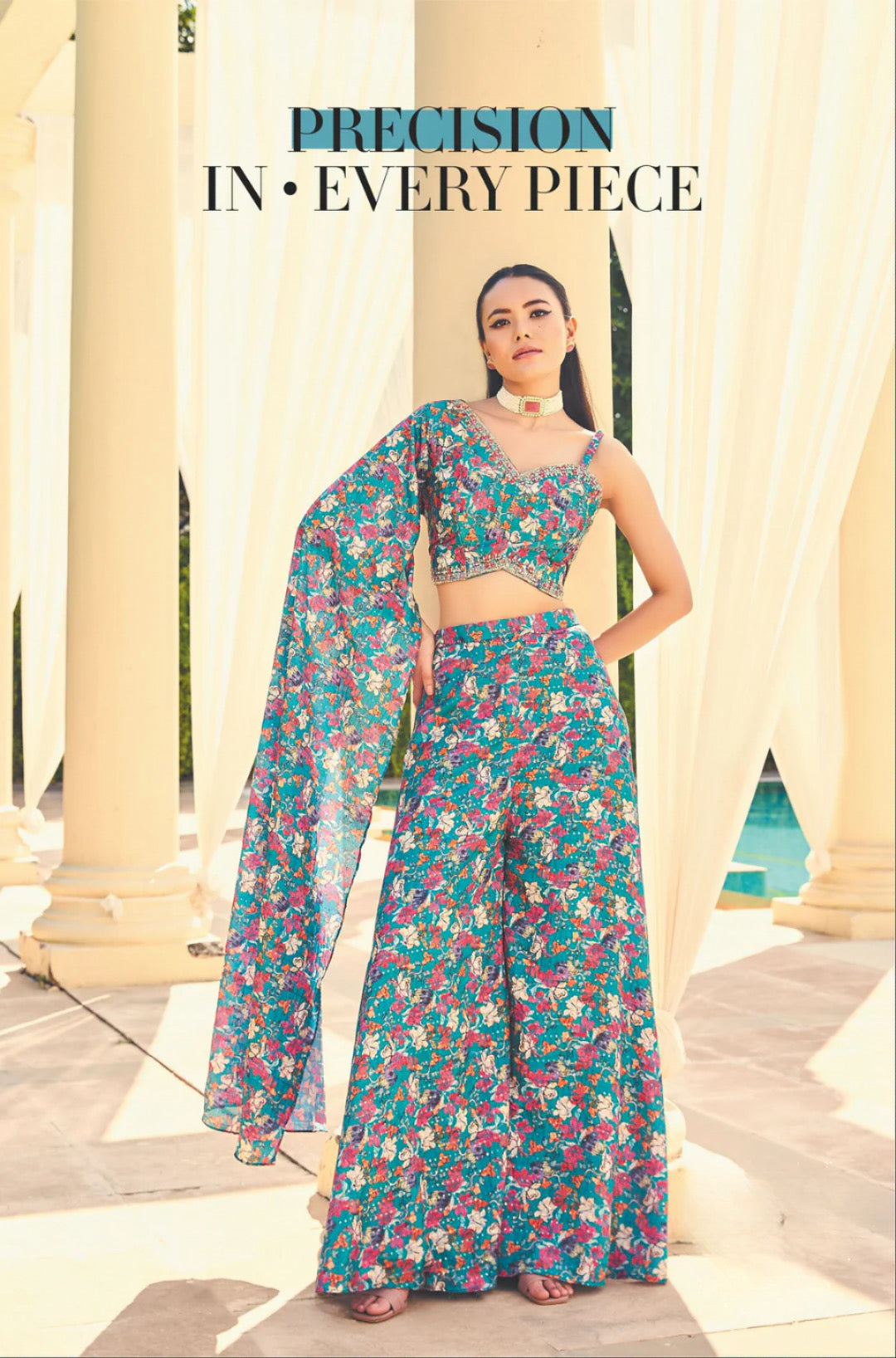 Boho Chic Teal Floral Palazzo Set – Statement Print Indo-Western Co-ord