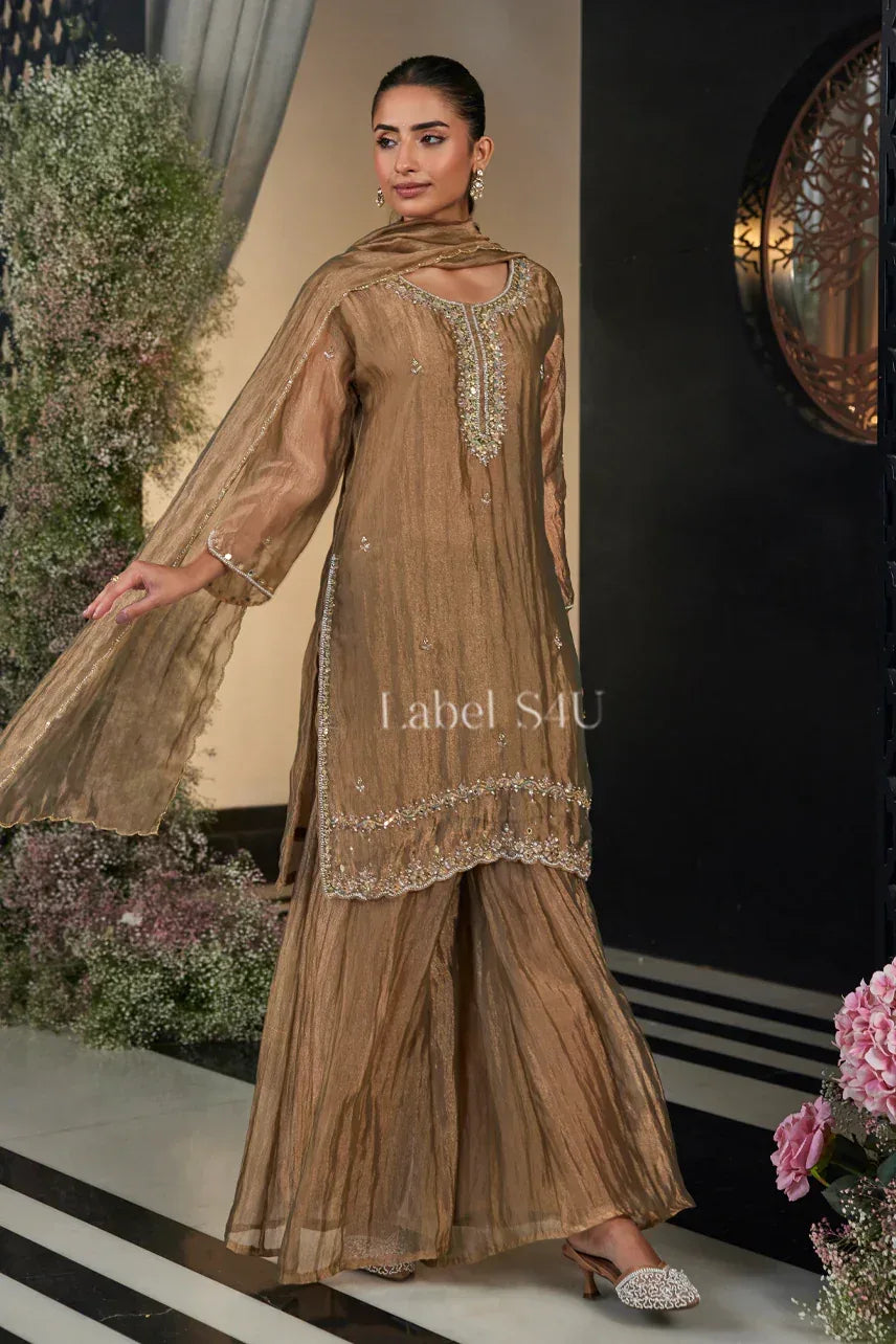 Antique Gold Sharara Suit – Subtle Glamour with Royal Grace - MishUUU