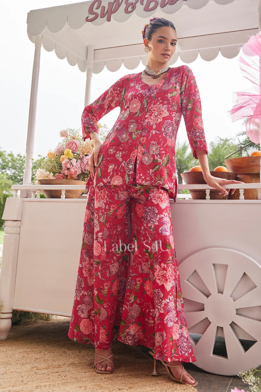 Rosella Floral Set – Breezy Red Kurta Sharara Co-Ord