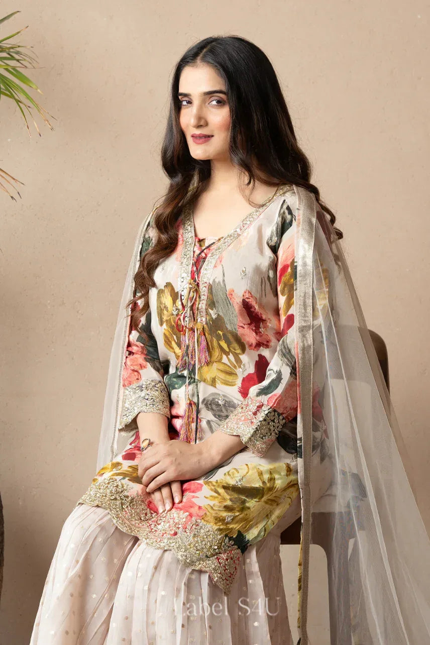 Floral Printed Kurta Sharara Set - MishUUU