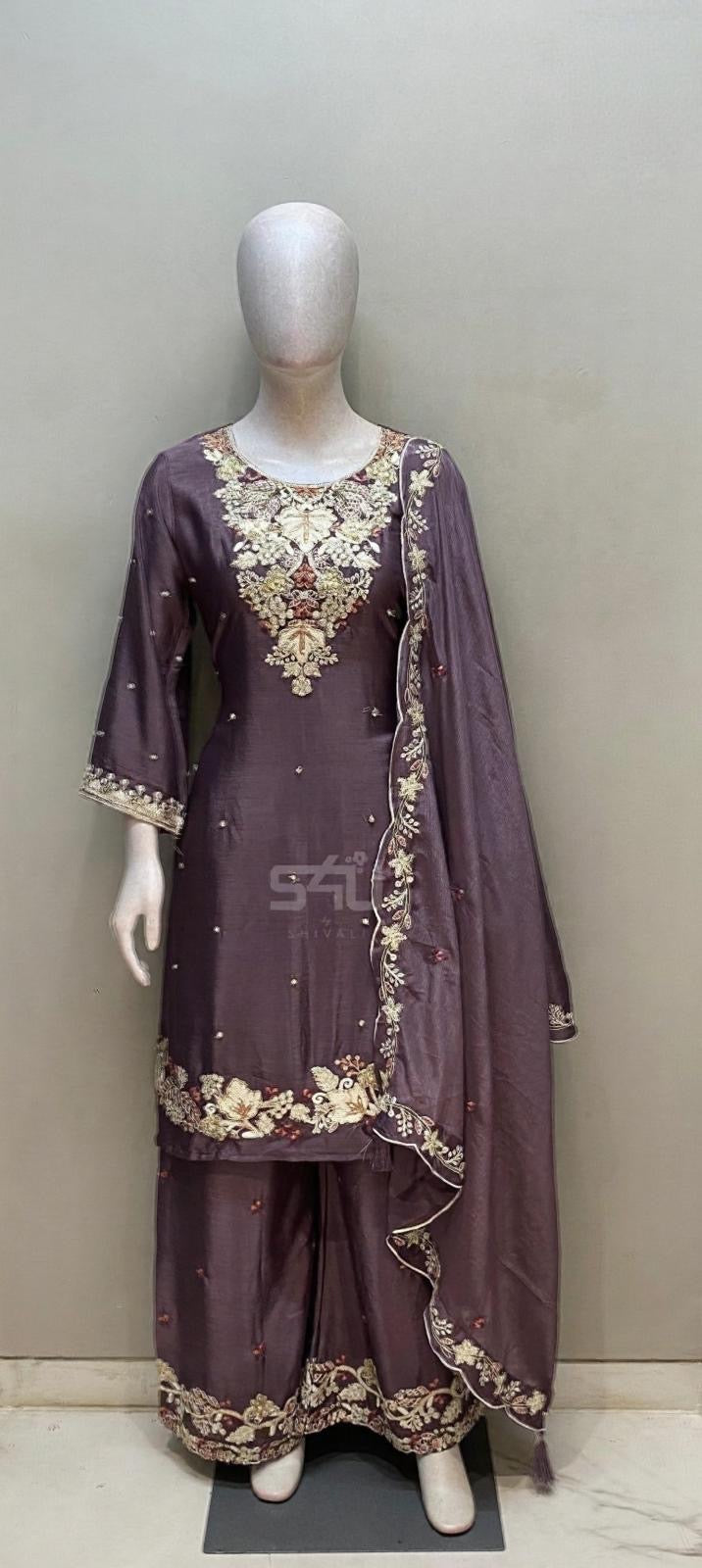 Mauve Majesty Embroidered Suit Set – The Essence of Subtle Grandeur