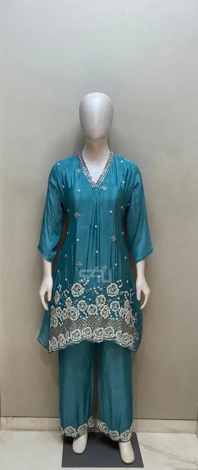 Teal Mirage Embroidered Suit Set – Serenity Woven in Silk - MishUUU