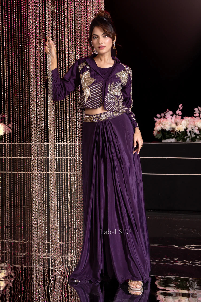Royal Amethyst Drape Set – Modern Glamour in Deep Violet