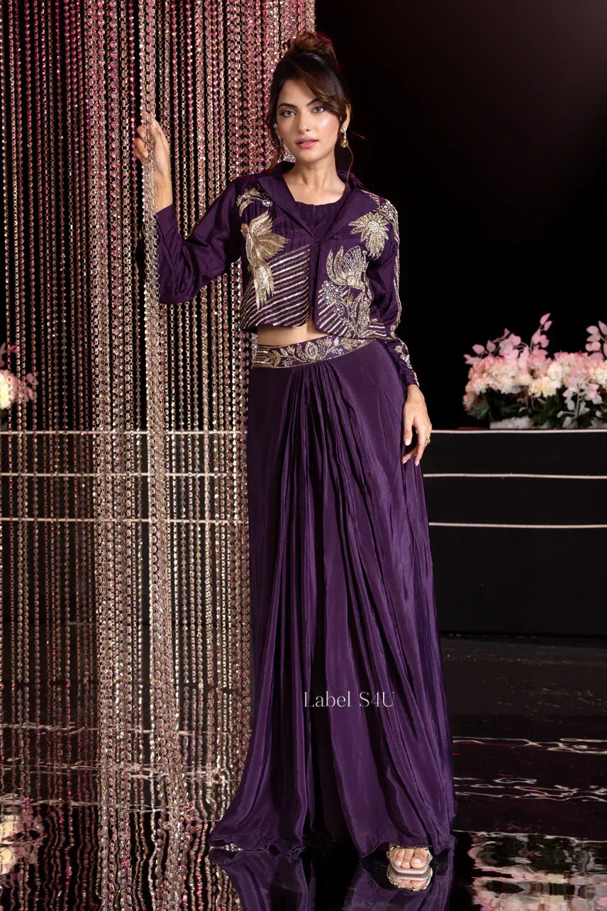Royal Amethyst Drape Set – Modern Glamour in Deep Violet - MishUUU