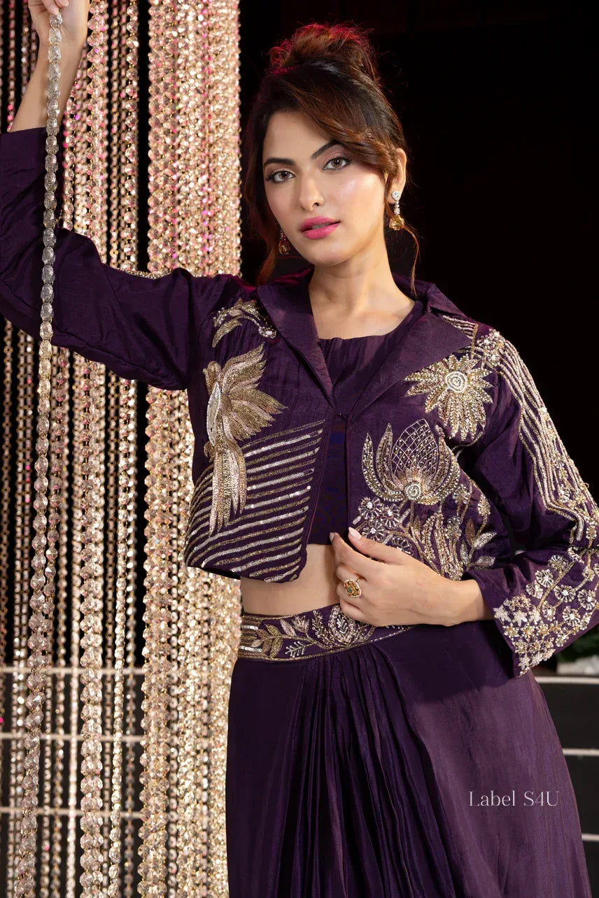 Royal Amethyst Drape Set – Modern Glamour in Deep Violet - MishUUU