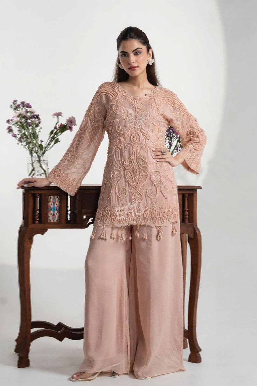 Blush Reverie Embroidered Set – The Art of Effortless Elegance