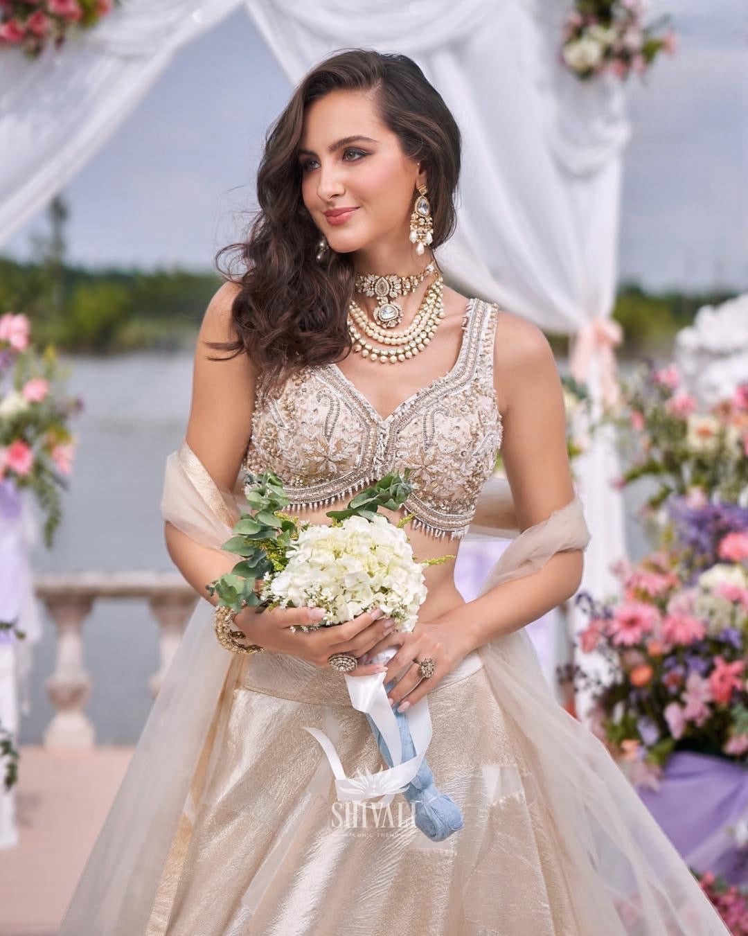 Champagne Dream Lehenga Set – Radiance in Soft Gold Elegance