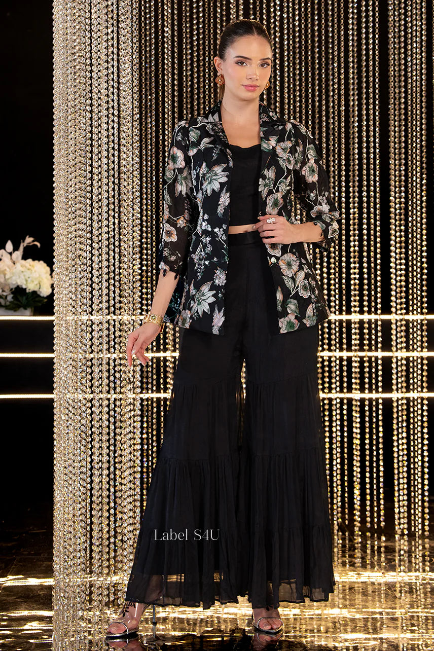 Midnight Bloom Black Floral Jacket Set