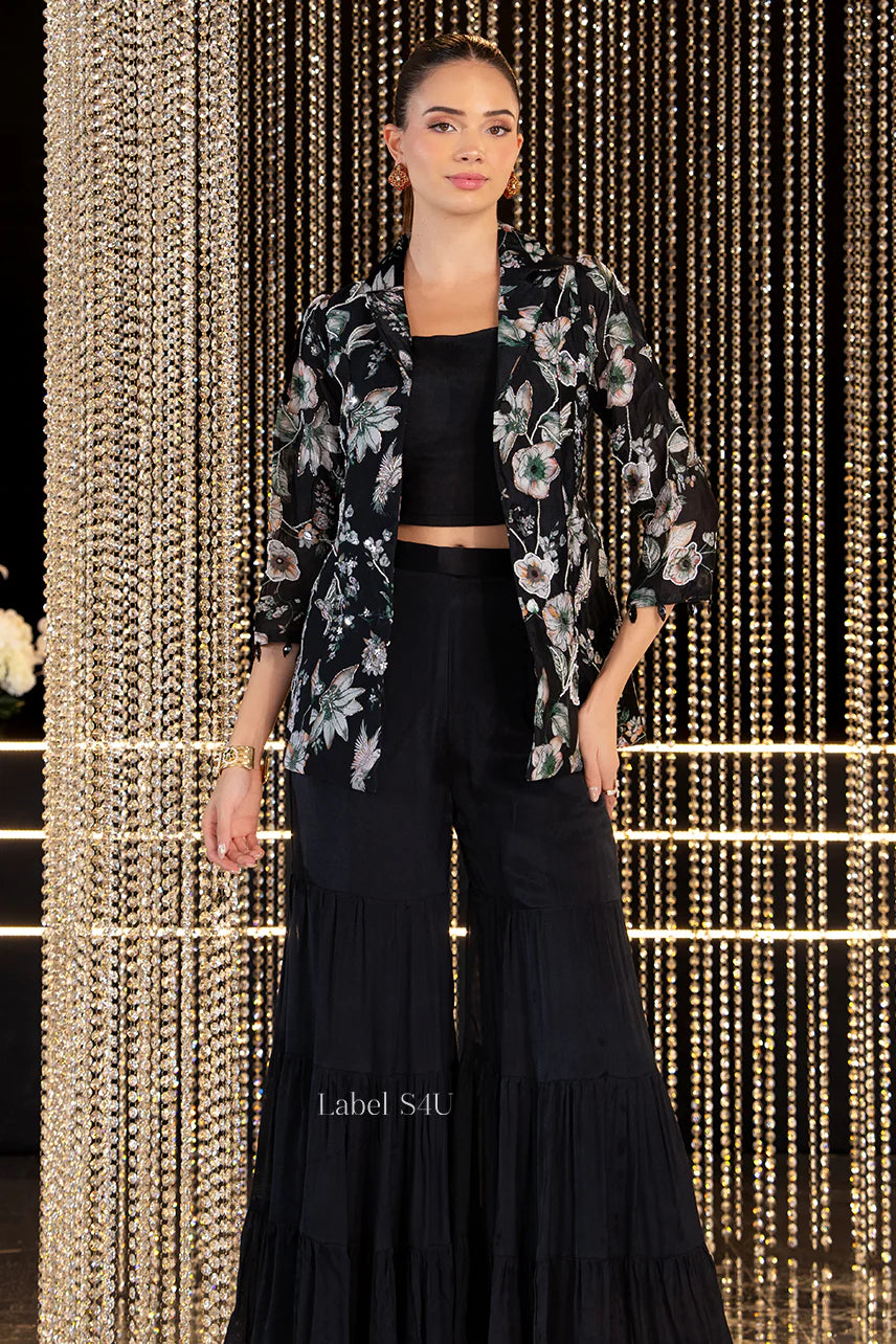 Midnight Bloom Black Floral Jacket Set