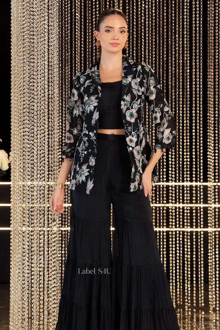 Midnight Bloom Black Floral Jacket Set - MishUUU