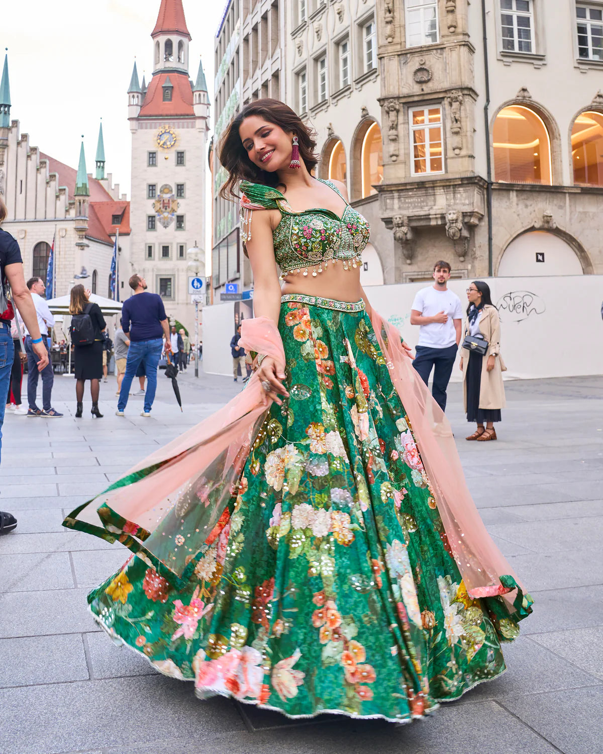 Emerald Floral Symphony Sequin Lehenga Couture Dream