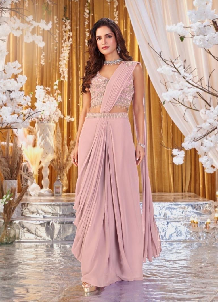 Blush Rose Draped Palazzo Couture Ensemble
