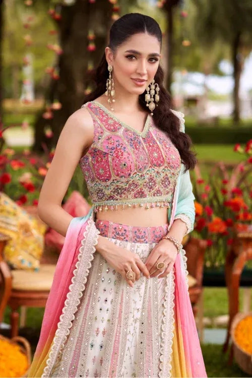 Pastel Rainbow Embroidered Lehenga Set - MishUUU