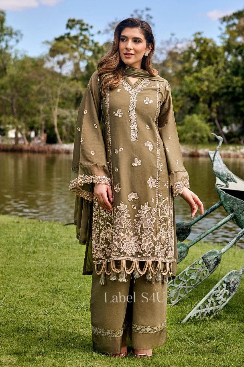 Olive Floral Embroidered Evening Set - MishUUU