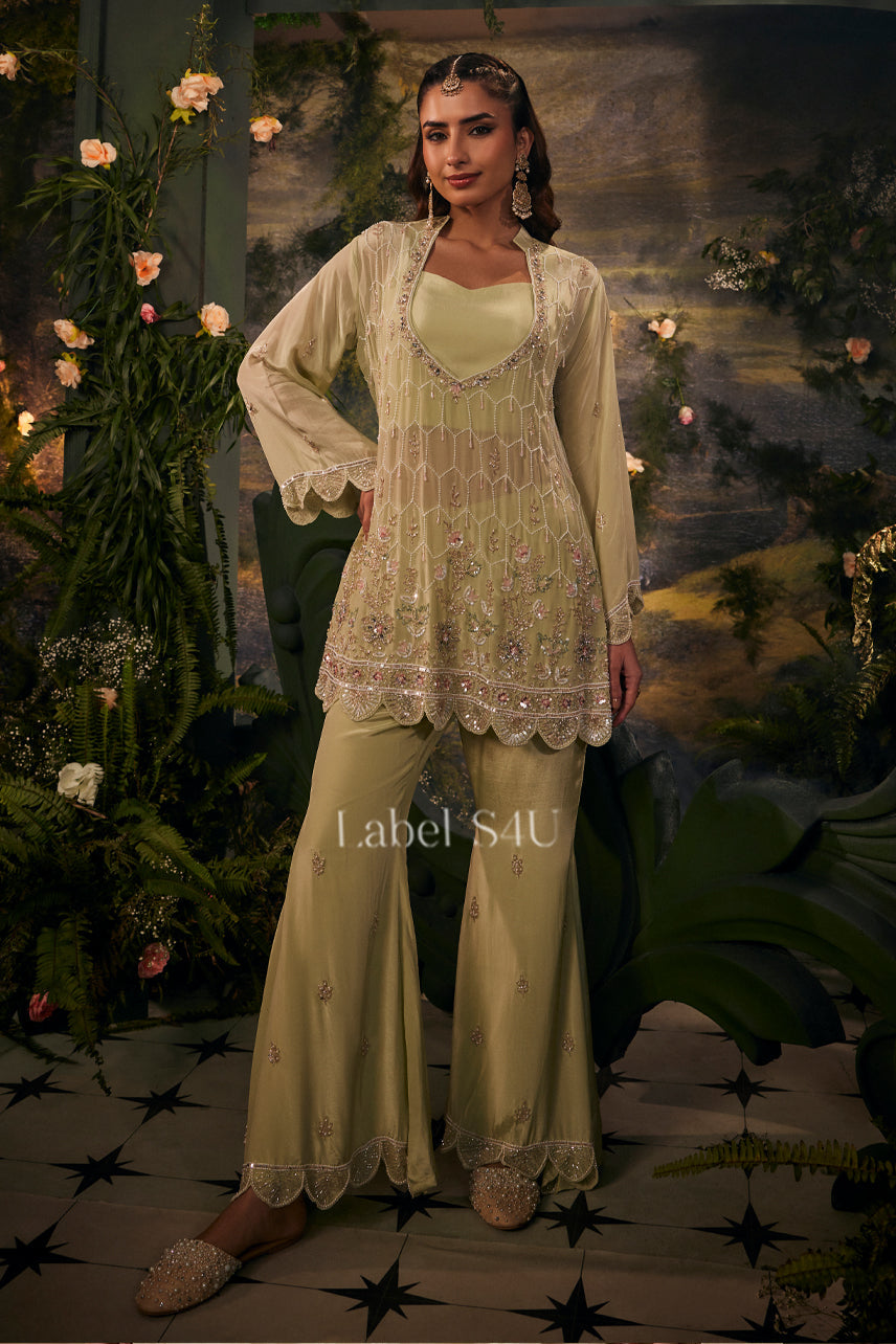 Light Olive Embroidered Couture Set
