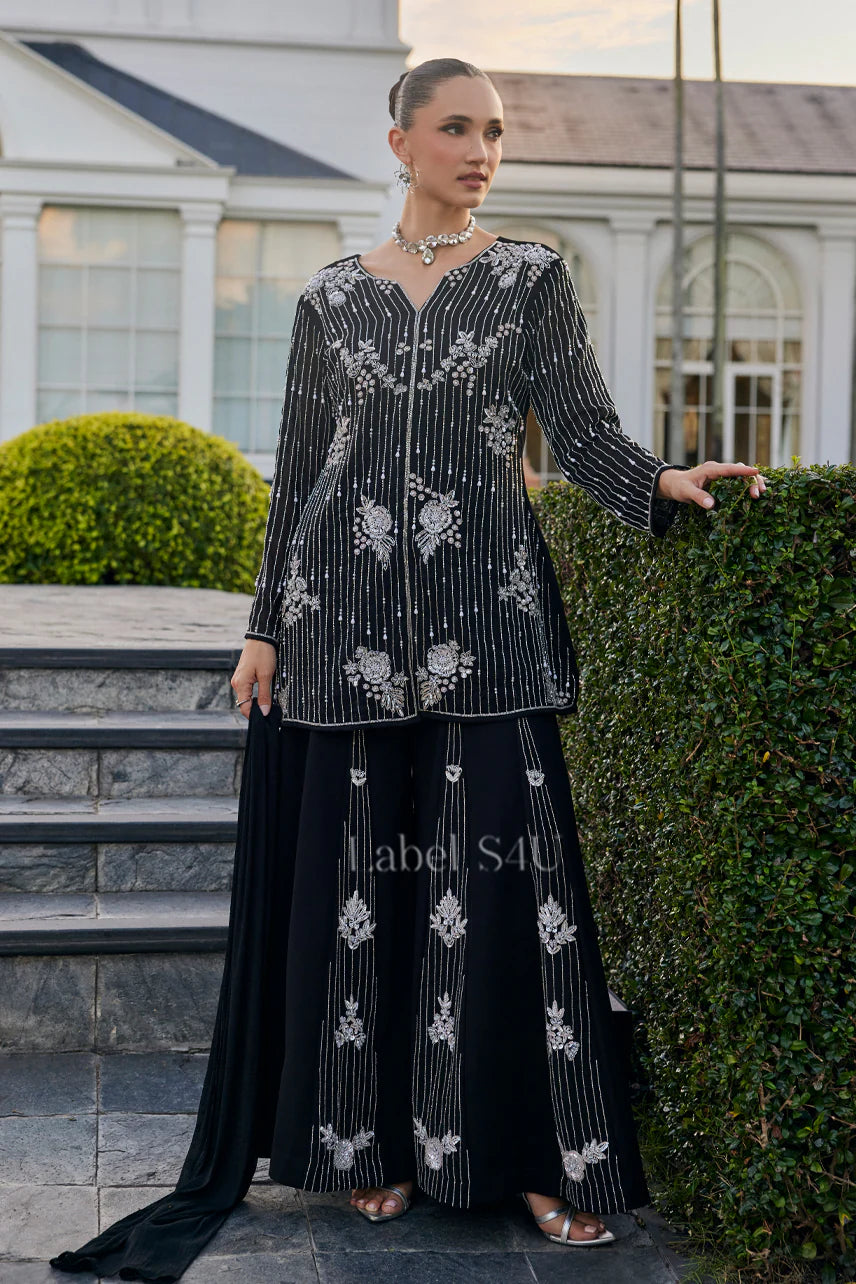 Noir Crystal Embroidered Sharara Ensemble