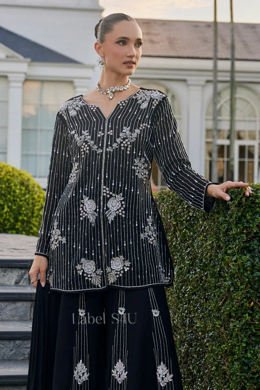 Noir Crystal Embroidered Sharara Ensemble - MishUUU
