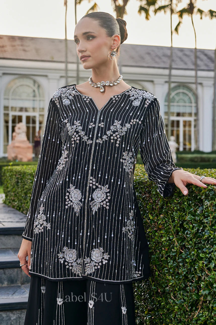 Noir Crystal Embroidered Sharara Ensemble
