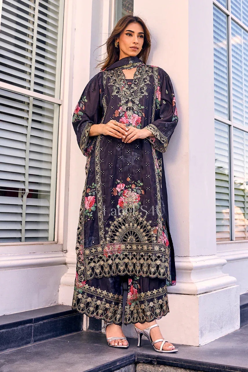 Midnight Floral Zari Kurta Ensemble - MishUUU