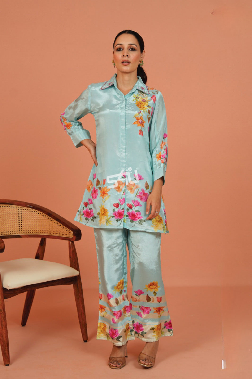 Aqua Blue Printed Floral Set |Label S4U