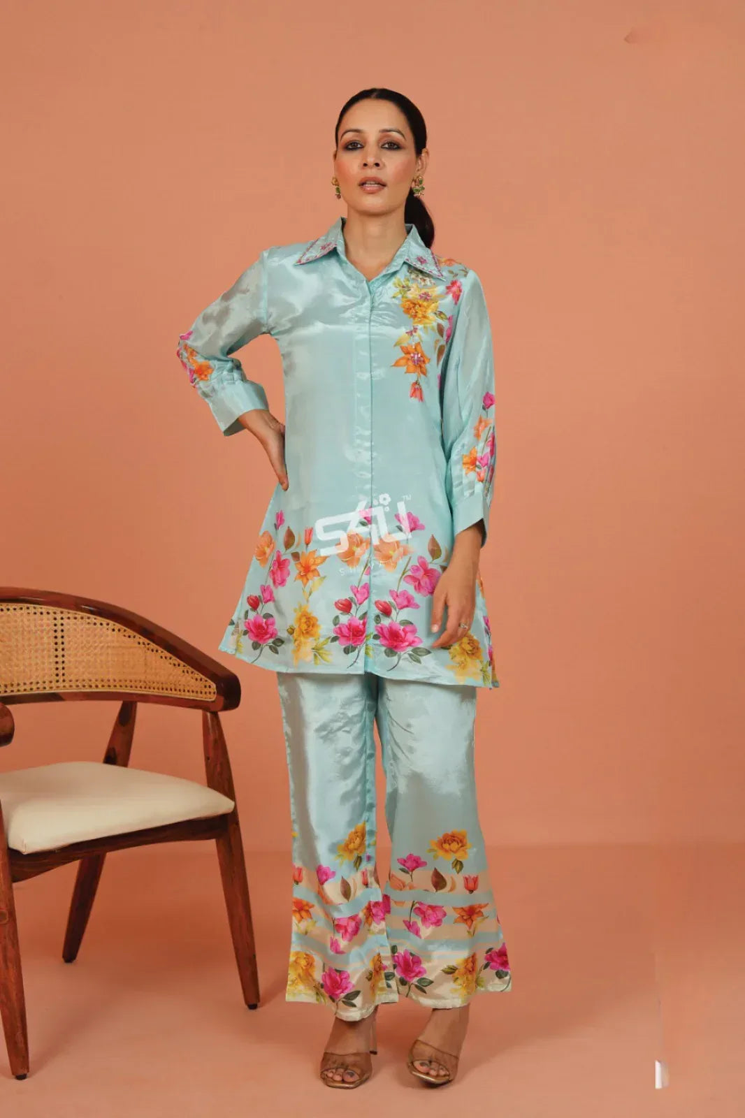 Aqua Blue Printed Floral Set |Label S4U - MishUUU
