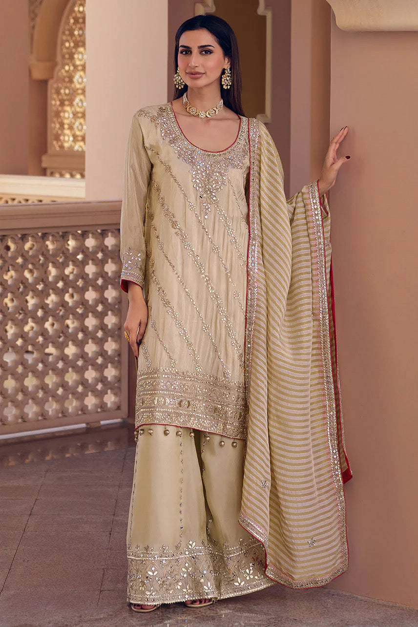 Champagne Gold Mirror Embroidered Kurta