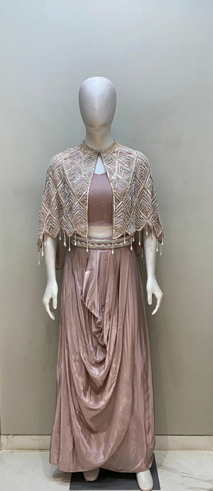 Blush Draped Gown with Capelet |Label S4U