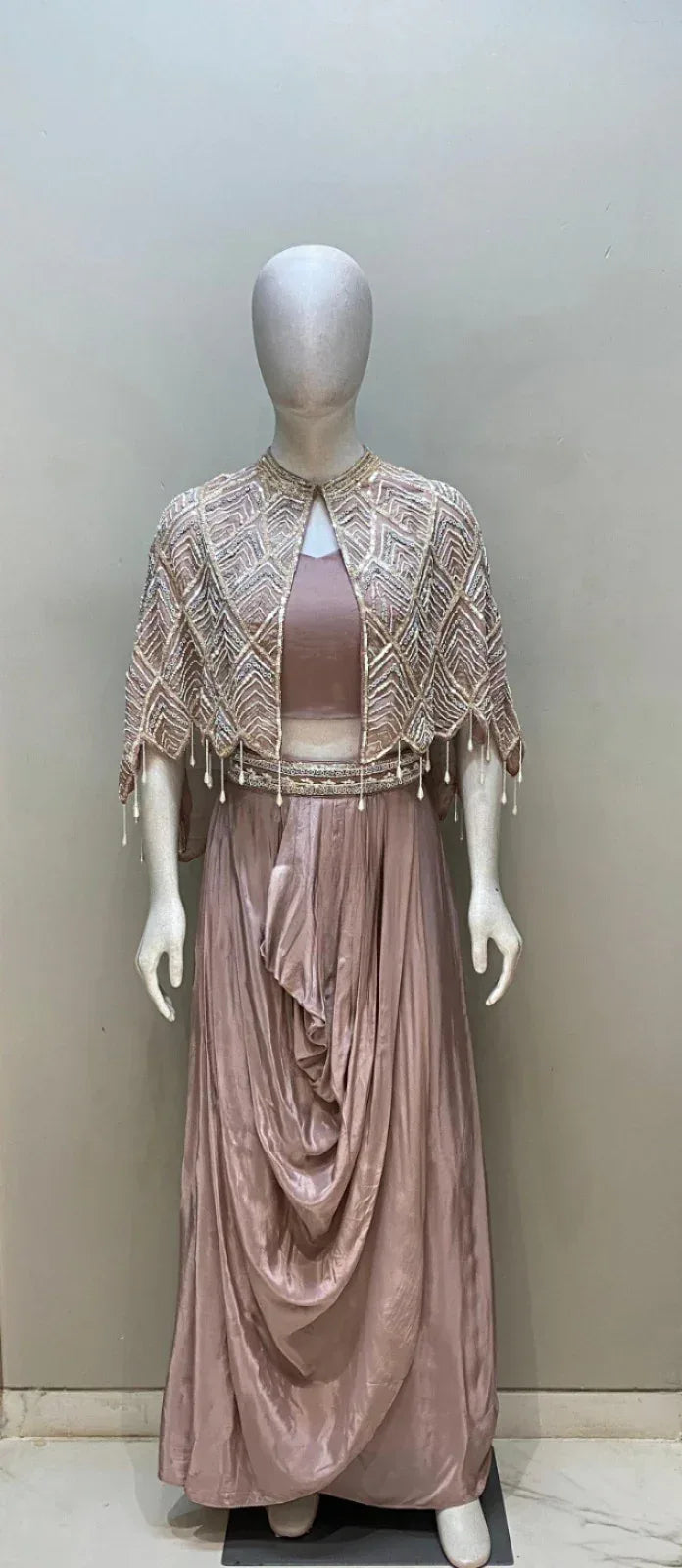 Blush Draped Gown with Capelet |Label S4U - MishUUU