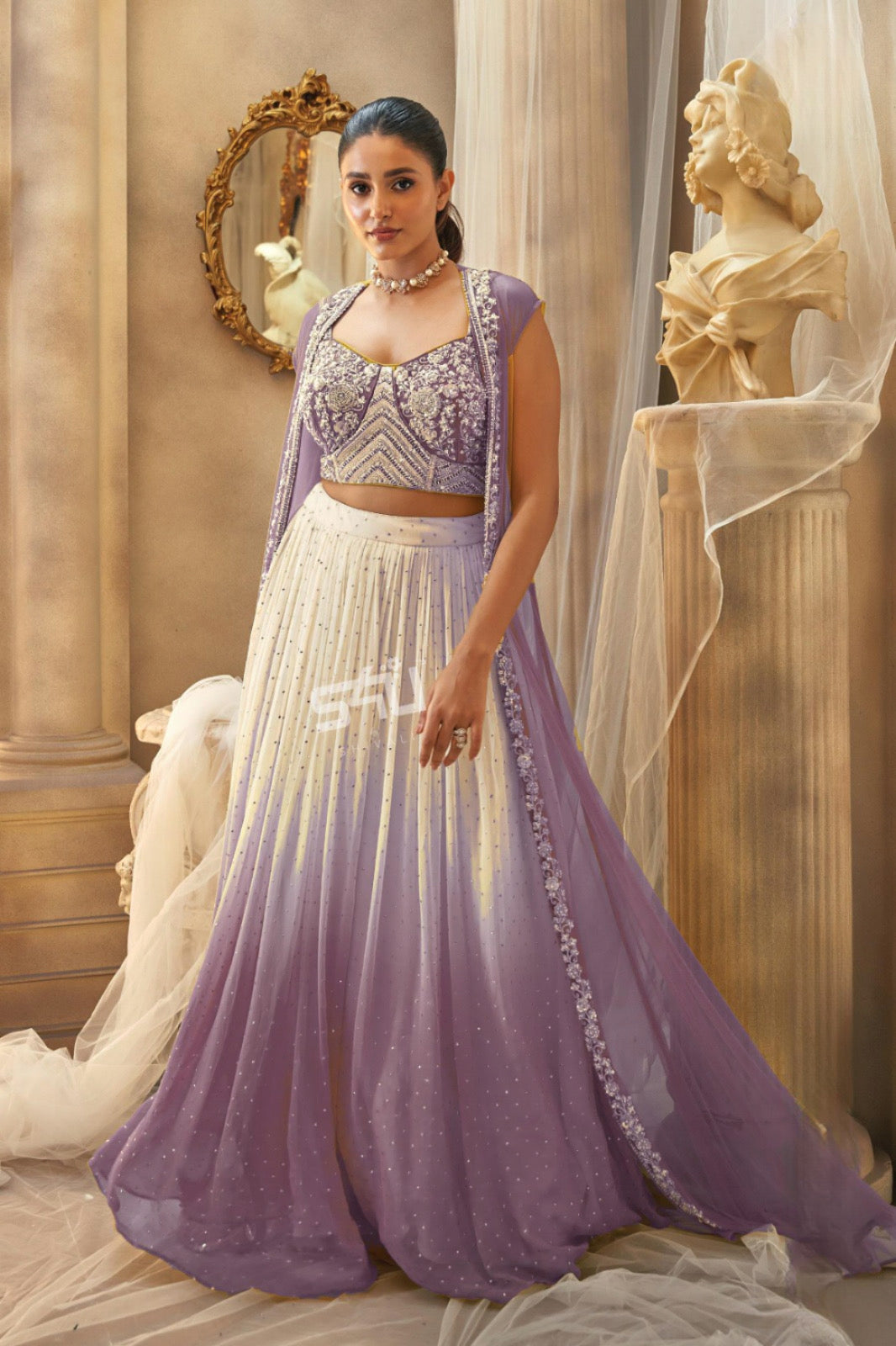 Lavender Ombre Georgette Lehenga Set – Hand-Embroidered Blouse |Label S4U