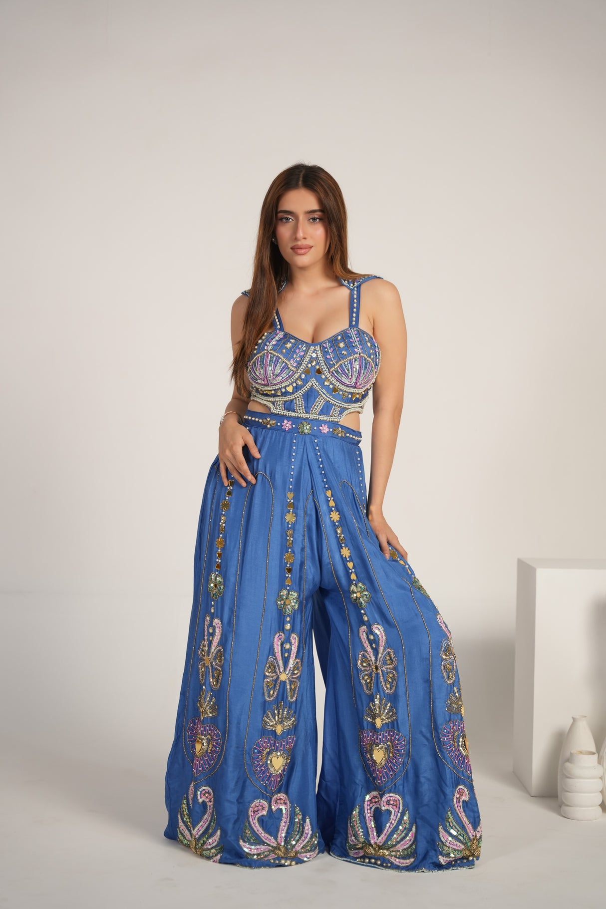 Royal Blue Embellished Jumpsuit Gown - view 9
