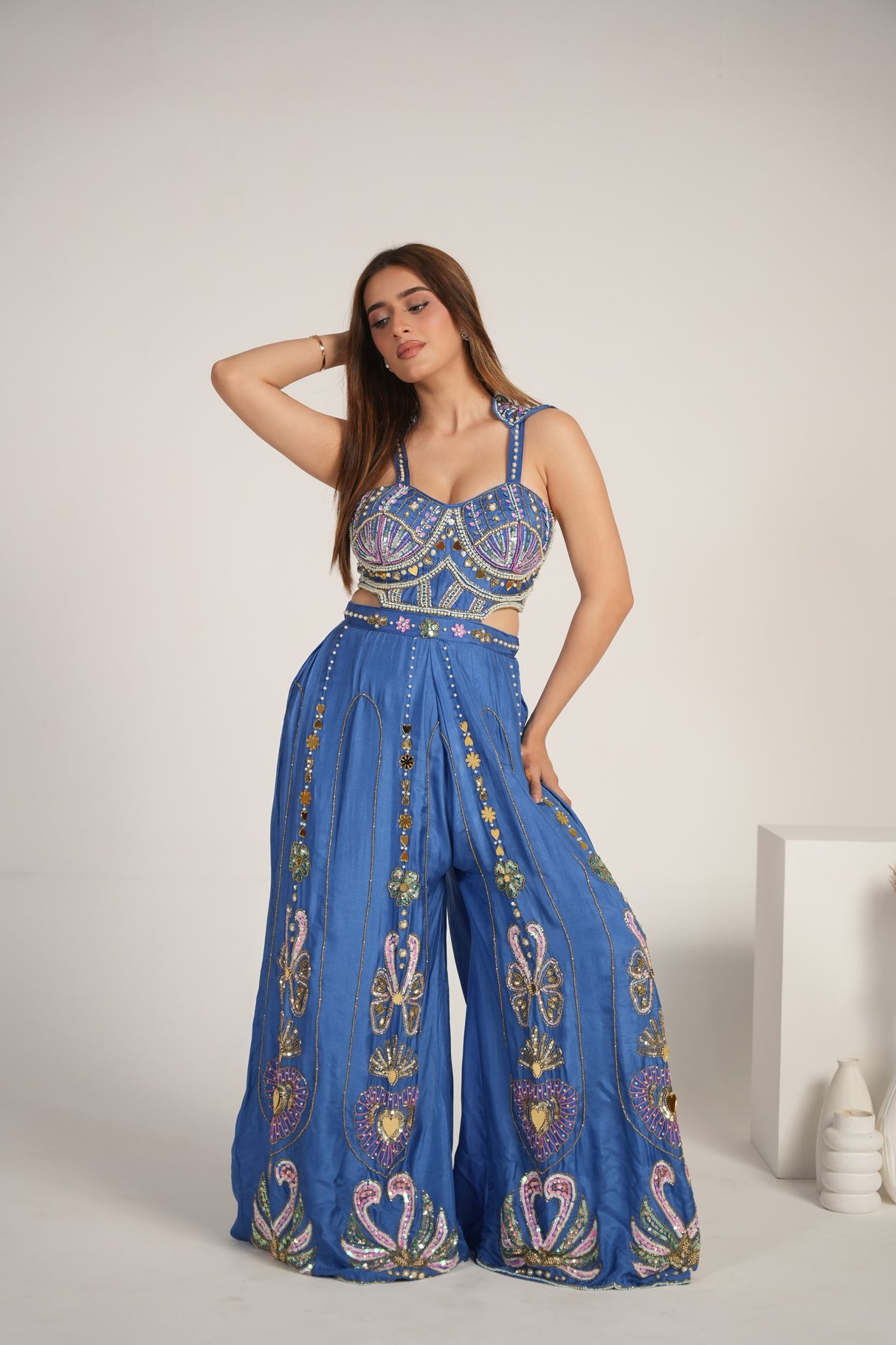 Royal Blue Embellished Jumpsuit Gown - further detail view