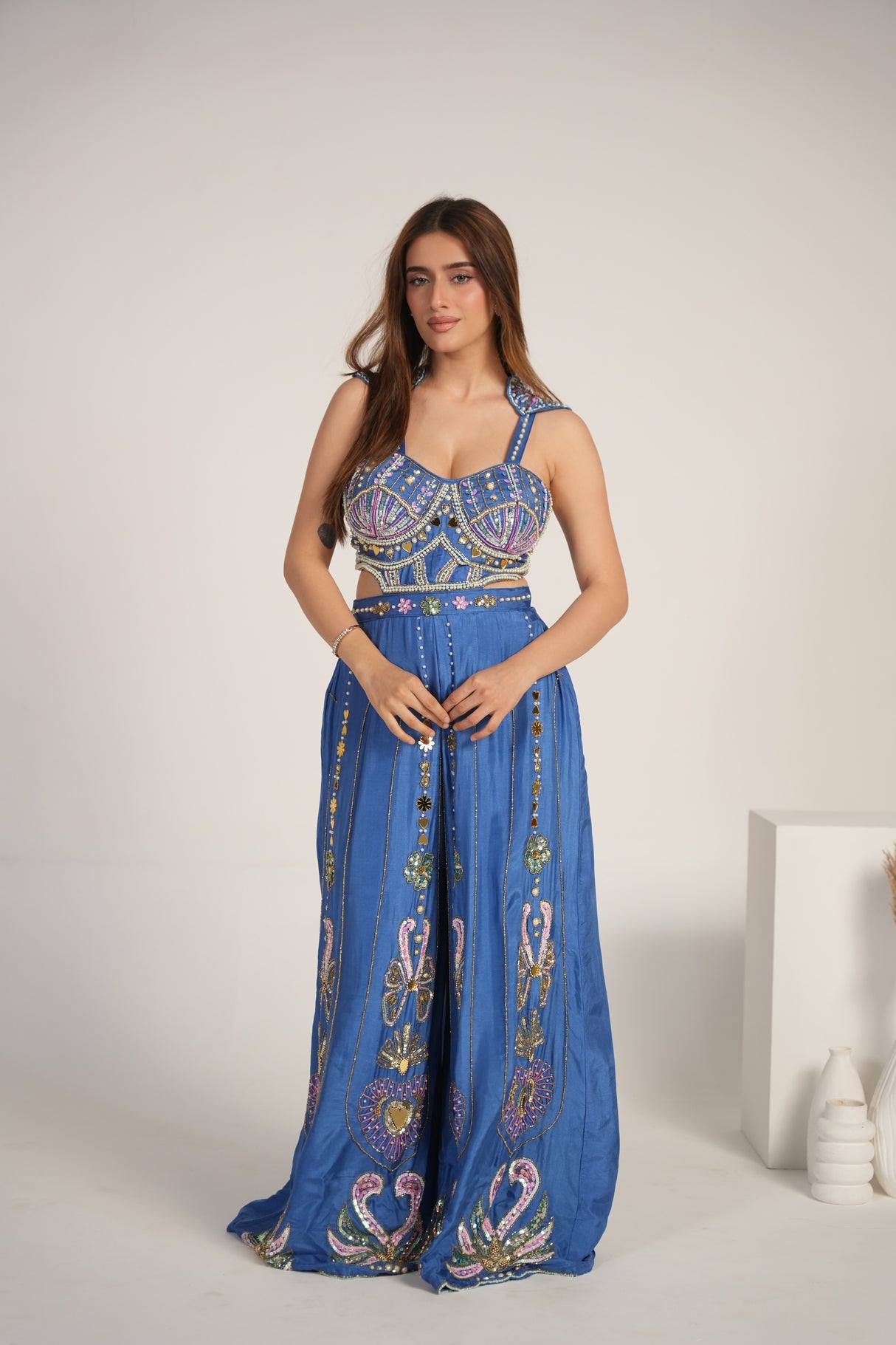 Royal Blue Embellished Jumpsuit Gown - another view