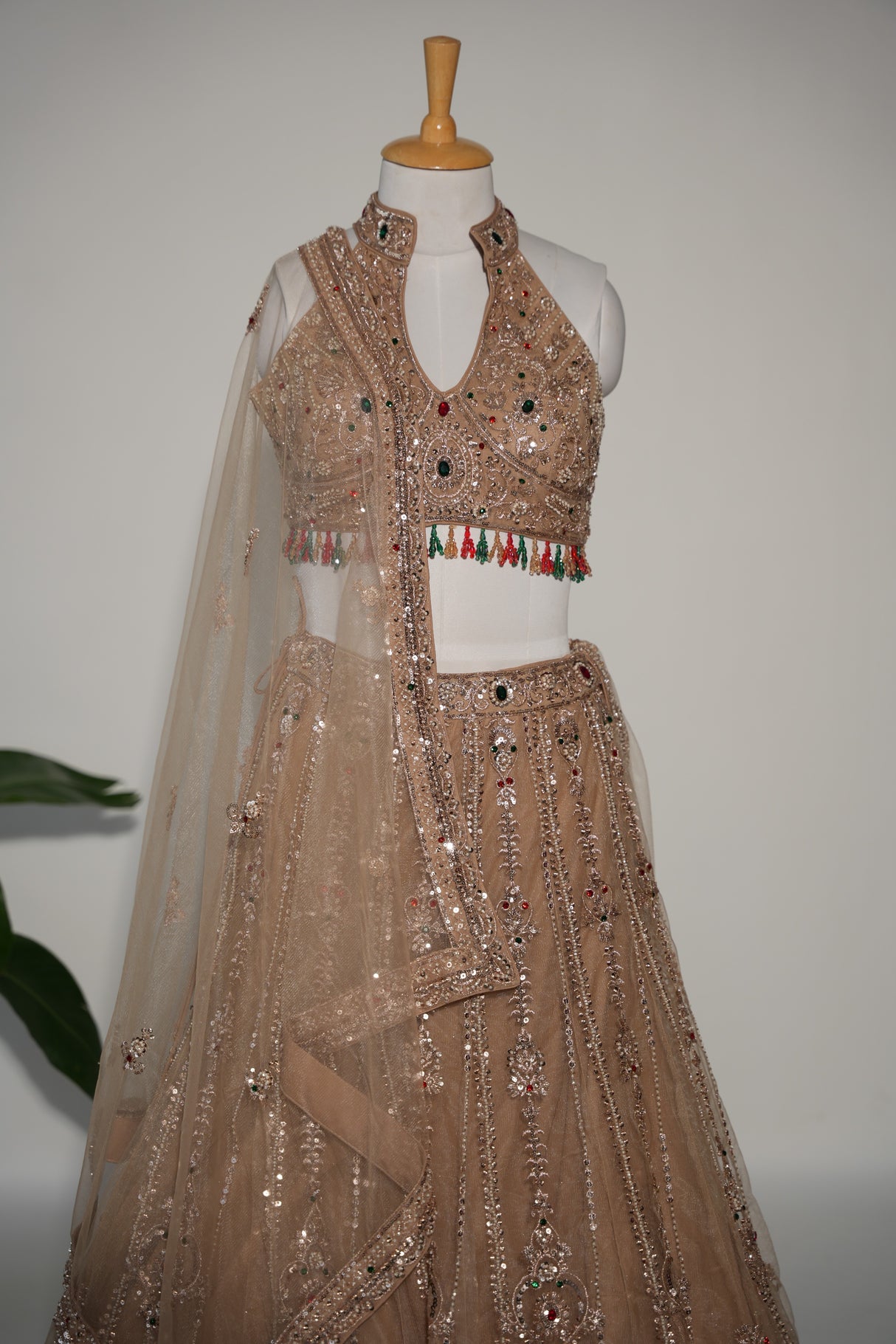 Champagne Gold Jewel Embroidered Lehenga Couture Ensemble