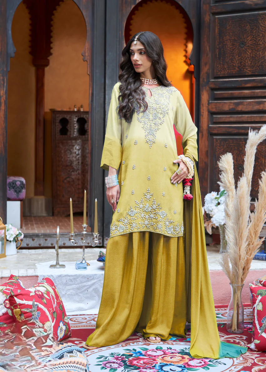 Mustard Embroidered Palazzo Set