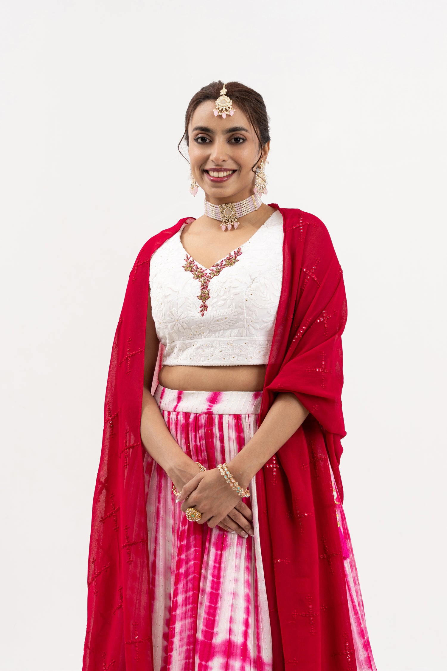 Women's Pink And Embroidered Lehenga