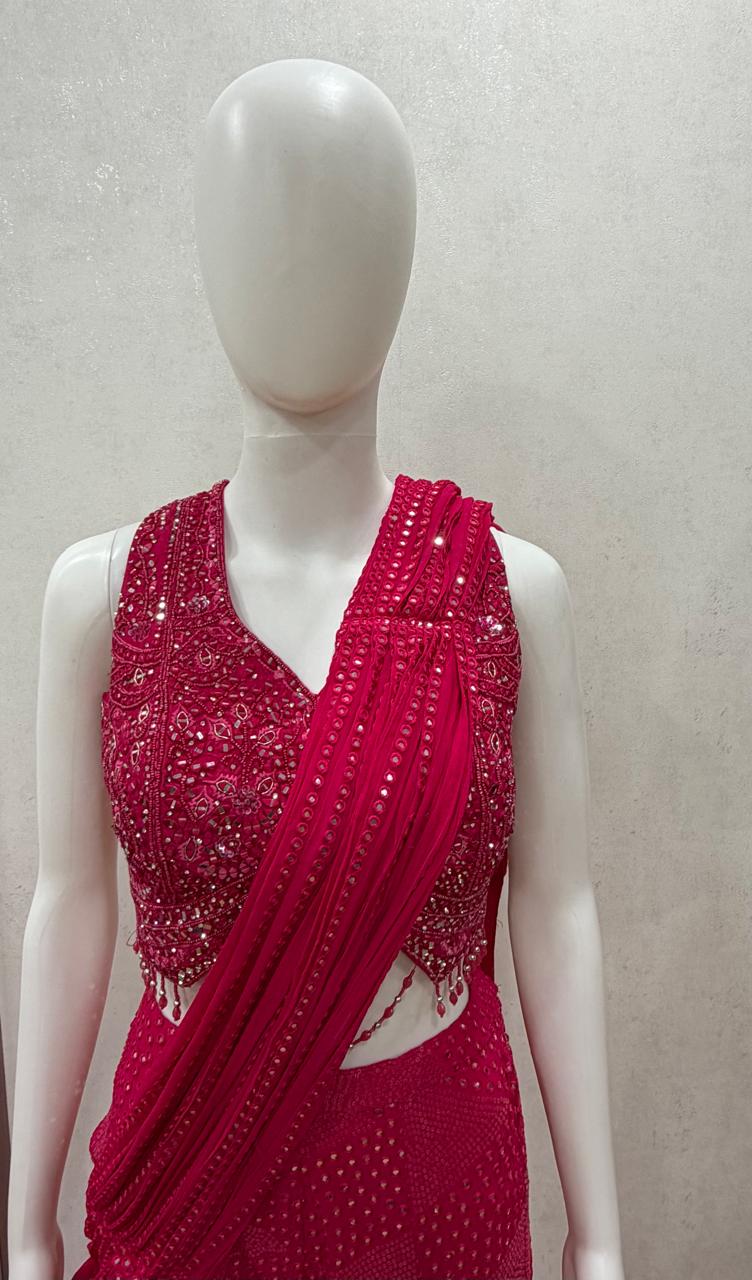 Crimson Drape Embellished Saree Ensemble