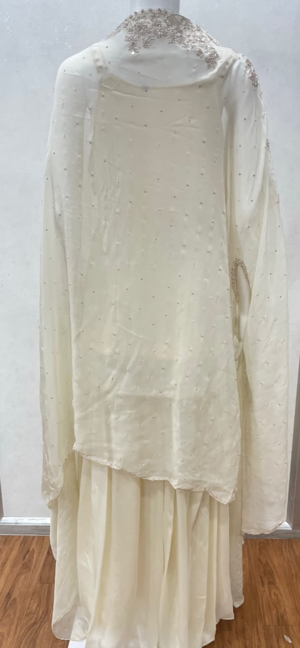 Regal Ivory Embellished Cape Palazzo Set - additional view