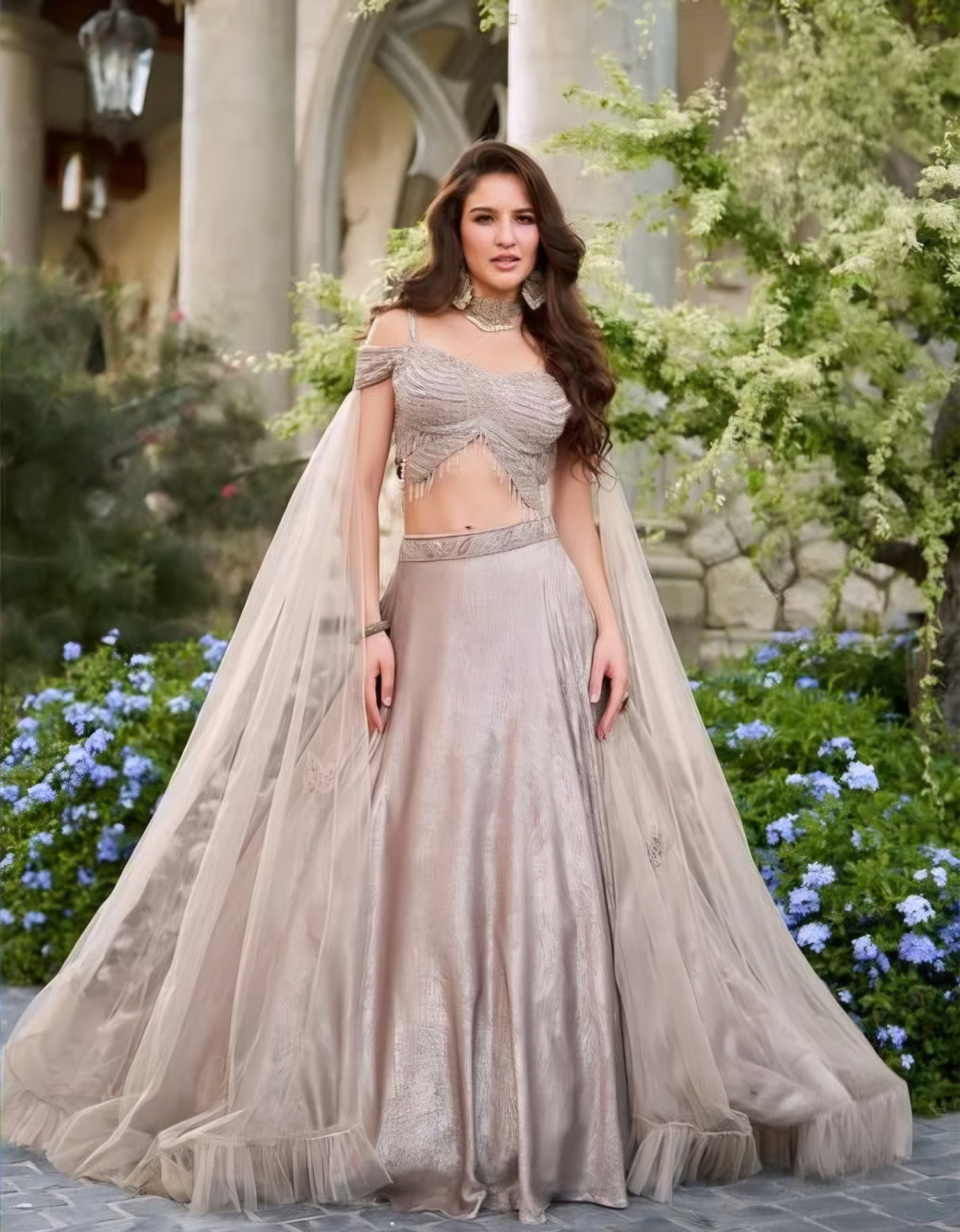 Champagne Crystal Lehenga Couture Set