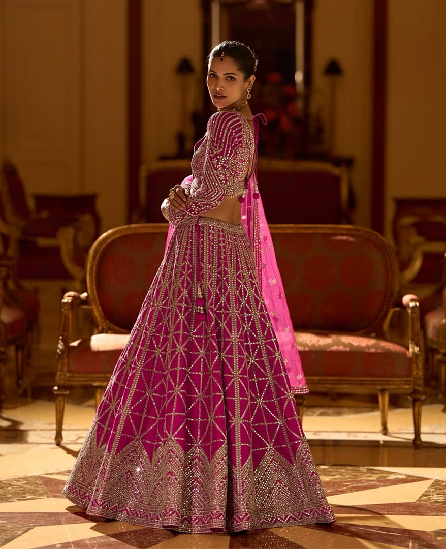 Regal Fuchsia Mirror Embroidered Bridal Lehenga Set