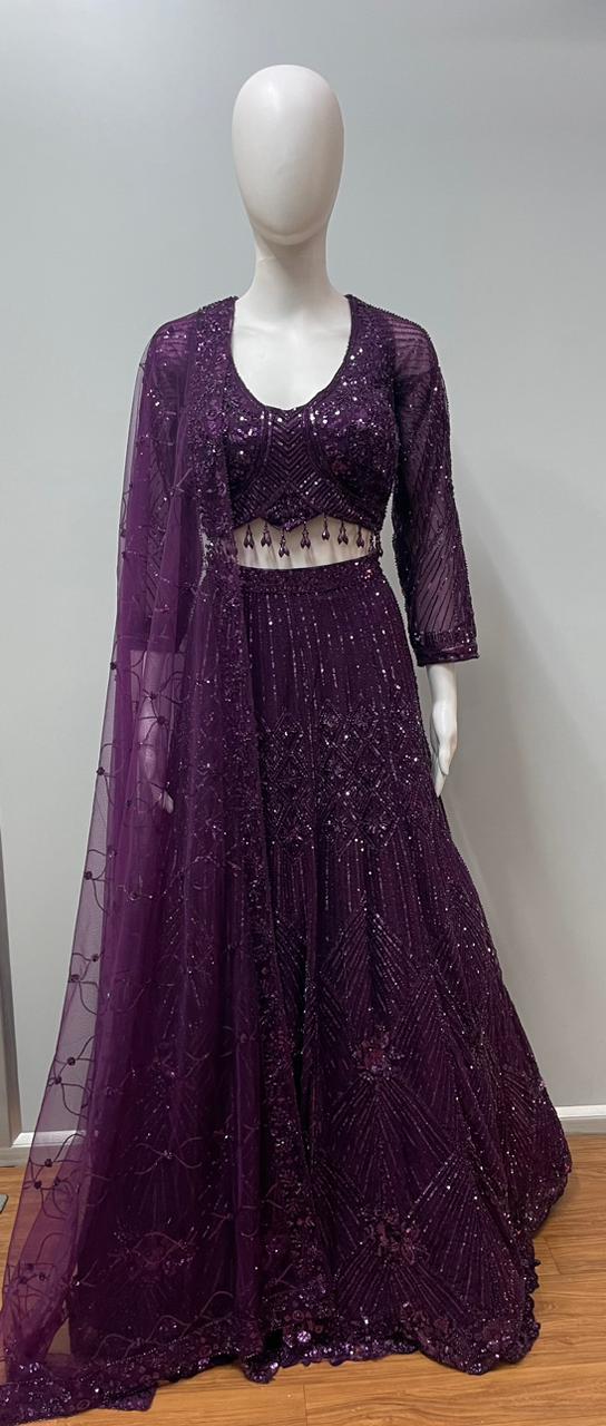 Deep Plum Sequin Lehenga Set