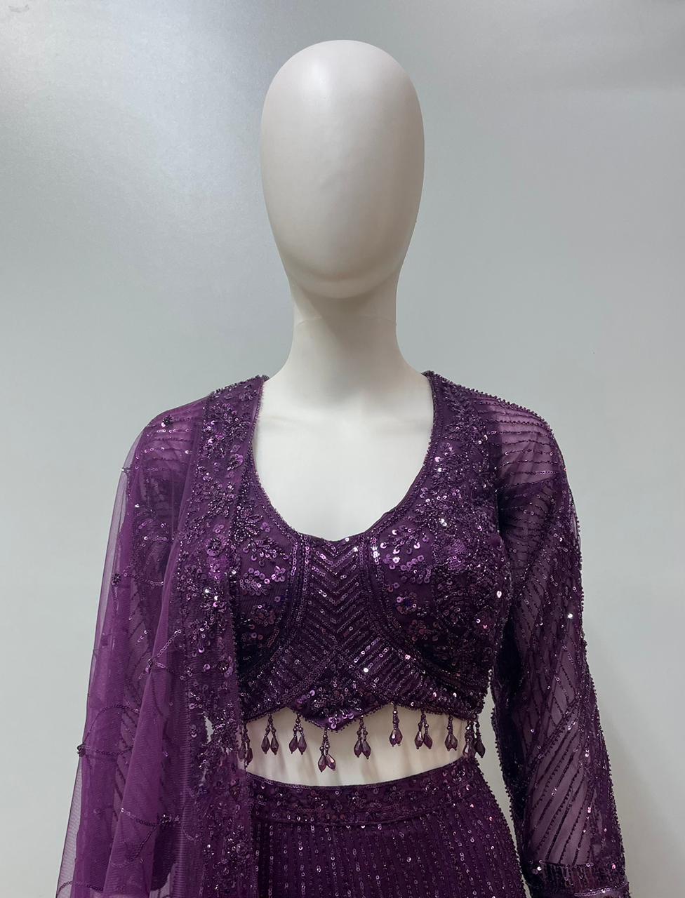 Deep Plum Sequin Lehenga Set