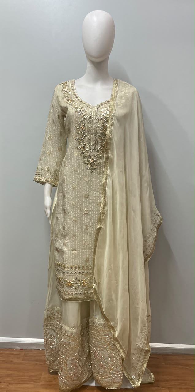 Ivory Gold Mirror Sharara Set