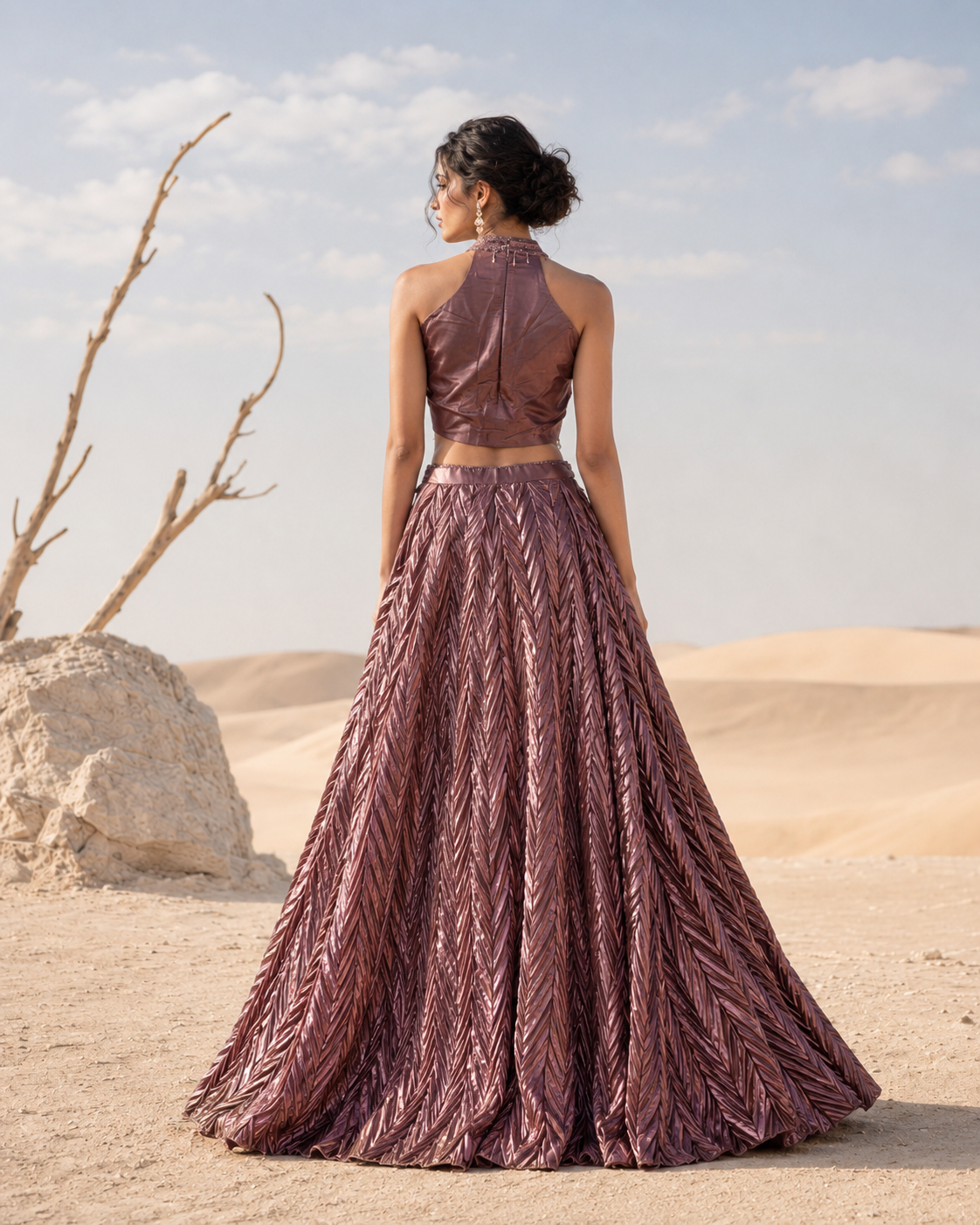 Rosewood Shimmer Halter Lehenga Ensemble