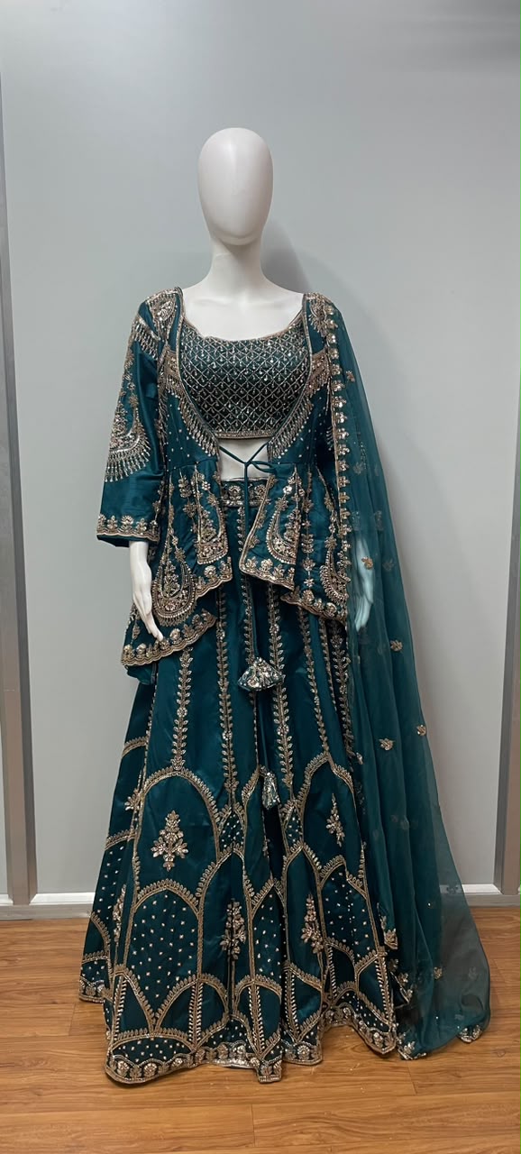 Teal Zari Jacket Lehenga Set