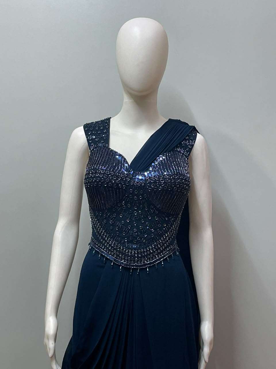 Peacock Pearl Draped Saree Set - detail view