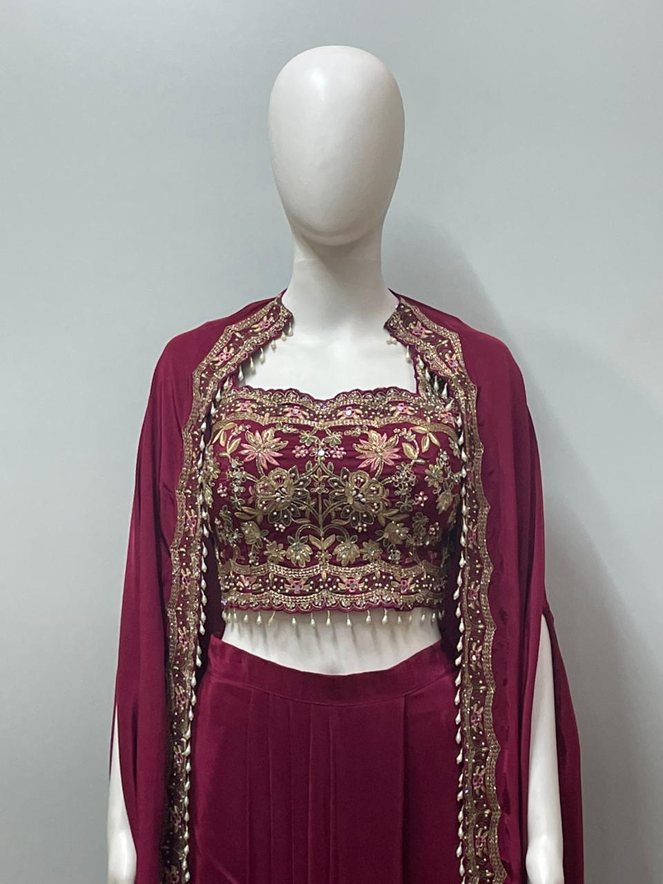 Wine Gold Cape Palazzo Set