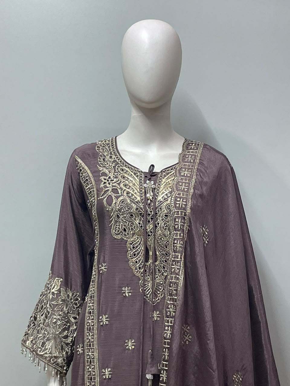 Smoky Mauve Zari Gharara Set