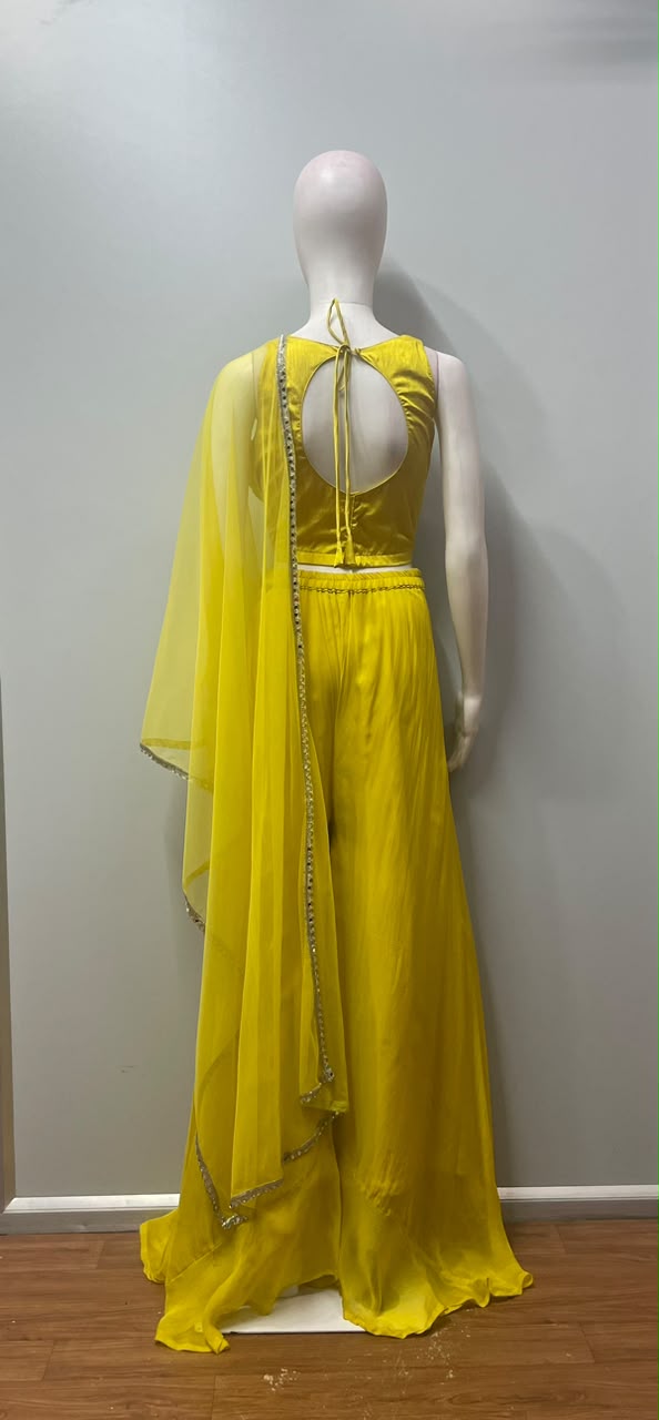 Citrine Mirrorwork Embroidered Palazzo Couture Ensemble