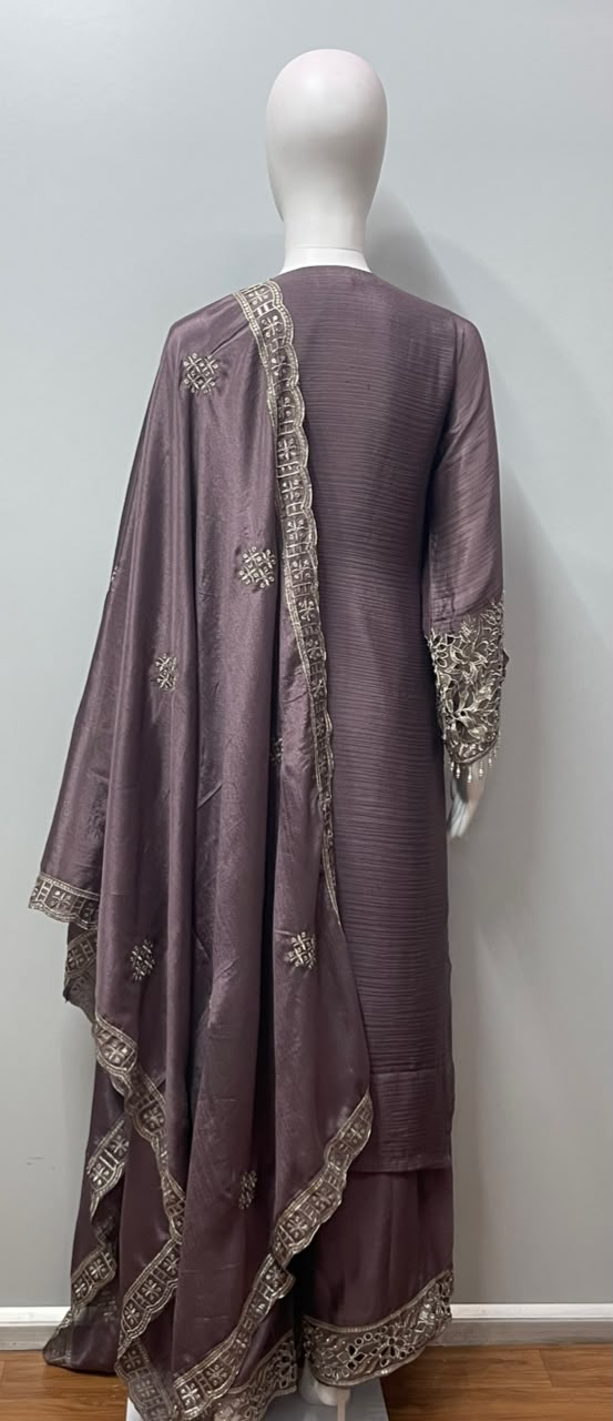 Smoky Mauve Zari Gharara Set
