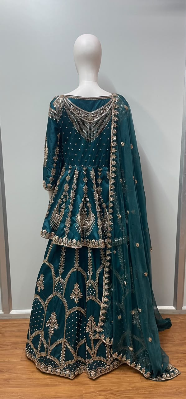 Teal Zari Jacket Lehenga Set